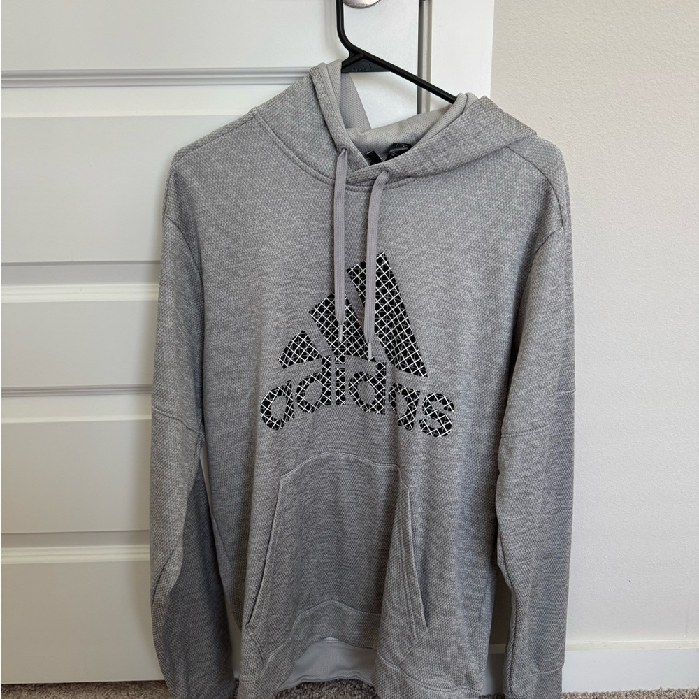 Adidas Gray Hoodie Sweatshirt with Geometric Logo